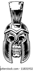 A skull warrior in a Spartan gladiator helmet 