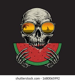 Skull watermelon summer beach graphic illustration vector art t  shirt design