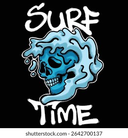 Skull and Wave for streetwear illustration