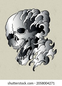 skull waves tattoo old school