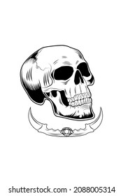 Cráneo con ilustración vectorial de arma