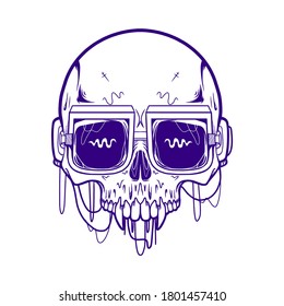 Skull Wear Eye Glasses Vector Illustration Inking