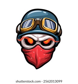 Skull Wear Helmet and Mask Rider Mascot Illustration Vector