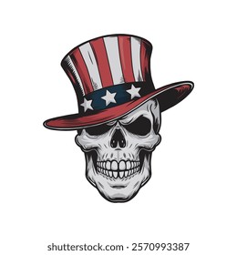 Skull wearing an American flag hat.vector illustration on a white background