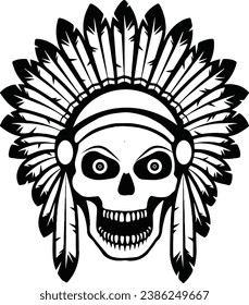 skull wearing American Indian head dress