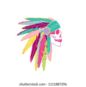 Skull wearing American Indian headdreass