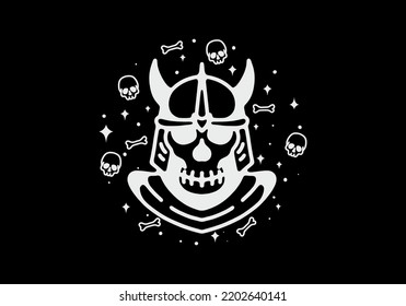 skull wearing armor helmet Black and white line art mono line tattoo design