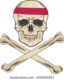 skull wearing bandana and crossbones
