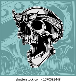 skull wearing bandana hand drawing vector