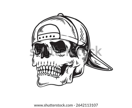 Skull wearing cap on back 