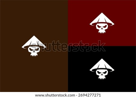Skull wearing conical hat, on 3 backgrounds