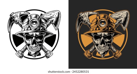 Skull wearing construction helmet logo vintage style illustration