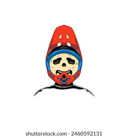 skull wearing a cross helmet with a happy expression. vector illustration