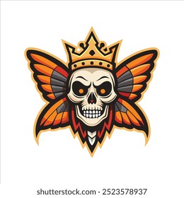 Skull wearing a crown with butterflies.