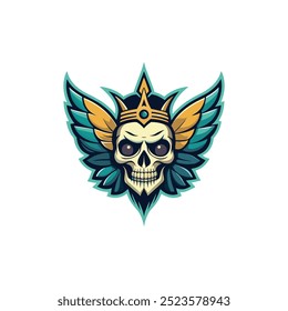 Skull wearing a crown with butterflies.
