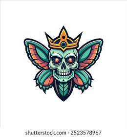Skull wearing a crown with butterflies.