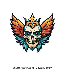 Skull wearing a crown with butterflies.