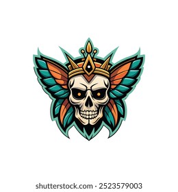Skull wearing a crown with butterflies.