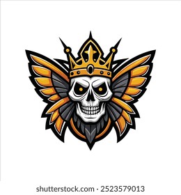 Skull wearing a crown with butterflies.