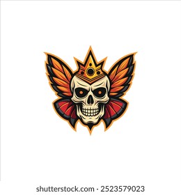 Skull wearing a crown with butterflies.