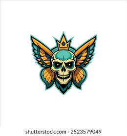 Skull wearing a crown with butterflies.
