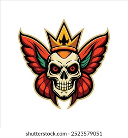 Skull wearing a crown with butterflies.