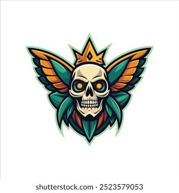 Skull wearing a crown with butterflies.