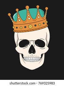 Skull wearing crown illustration. Graphic for t-shirt and other uses