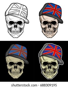 Skull Wearing england hat, drawing skull with 4 style color