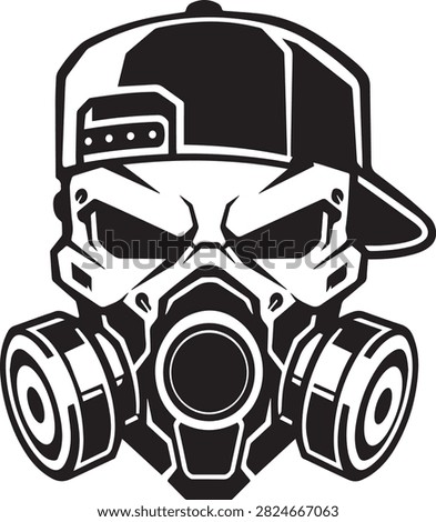 Skull Wearing Gas Mask and Baseball Cap Vector Illustration