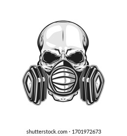 Calavera con máscara de gas aislada en blanco. Ilustración vectorial.