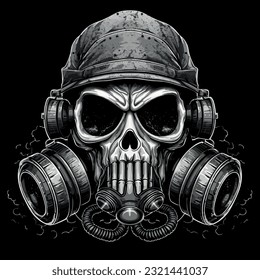 Skull wearing a gas mask vector illustration