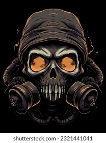 Skull wearing a gas mask vector illustration