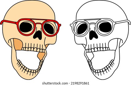 Skull wearing glasses. Funny cartoon skull, vector illustration for wall decoration, poster and t-shirt design.