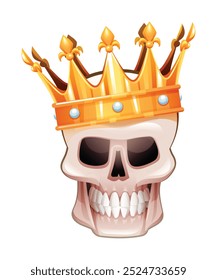 Skull wearing a golden crown. Vector cartoon illustration