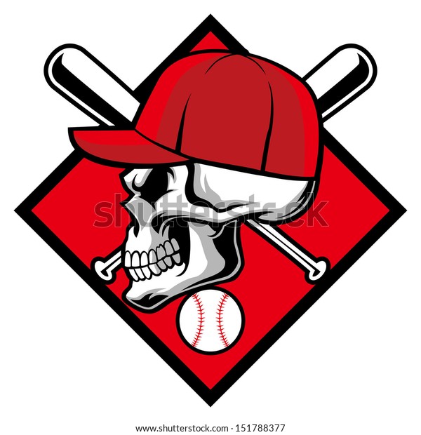 Skull Wearing Hat Crossed Baseball Bat Stock Vector (Royalty Free ...