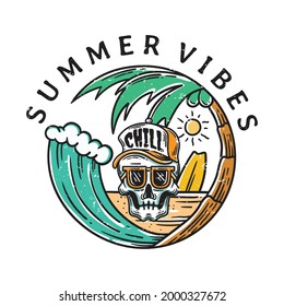 skull wearing hat and glasses with beach ornament