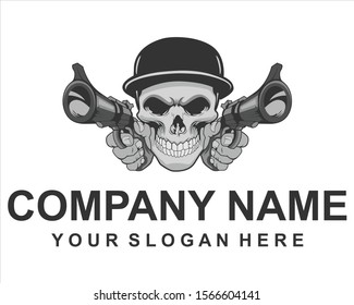 skull wearing a hat and a gun