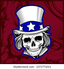 skull wearing hat hand drawing vector