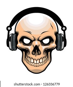 skull wearing headphone