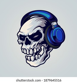 Skull wearing headphone vector illustration