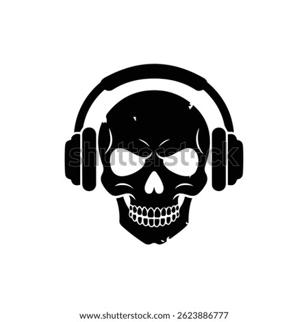 Skull Wearing Headphones with Gritty Outline Icon