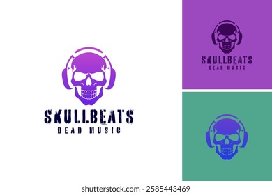 a skull wearing headphones logo, symbolizing a fusion of music and edgy style. Perfect for a music brand or record label, it conveys a bold and unique identity in the industry. EPS Layered File