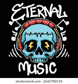 Skull Wearing Headphones for streetwear illustration