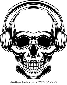 skull wearing headset vector art illustration