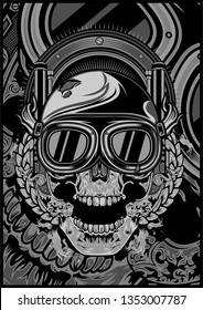 skull wearing a helmet and a google cross.vector hand drawing,Shirt designs, biker, dj, gentleman, barber and many others.
isolated and easy to edit. Vector Illustration - Vector 