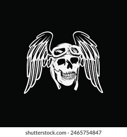 skull wearing helmet with wings classic style good for tee graphic or logo design template