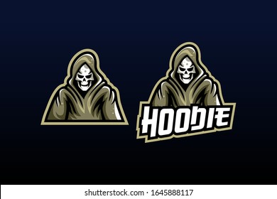 a skull wearing a hoodie or jacket with a smile from a scary face suitable for team logo or esport logo  and mascot logo, or tshirt design