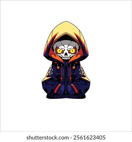 Skull wearing jacket hand drawn illustration artwork