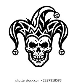 Calavera con un sombrero de bufón en Arte vectorial blanco y negro
